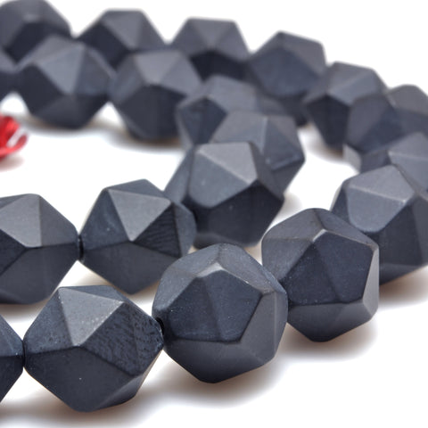 YesBeads Natural Black onyx Matte and Faceted nugget star cut beads wholesale gemstone 15''