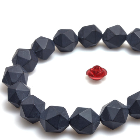 YesBeads Natural Black onyx Matte and Faceted nugget star cut beads wholesale gemstone 15''