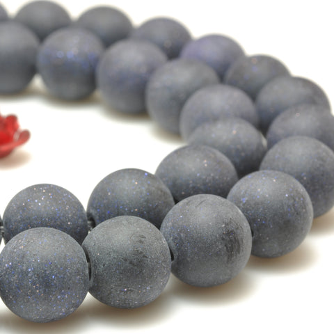 YesBeads Blue Sandstone goldstone matte round loose beads wholesale gemstone jewelry making 15"
