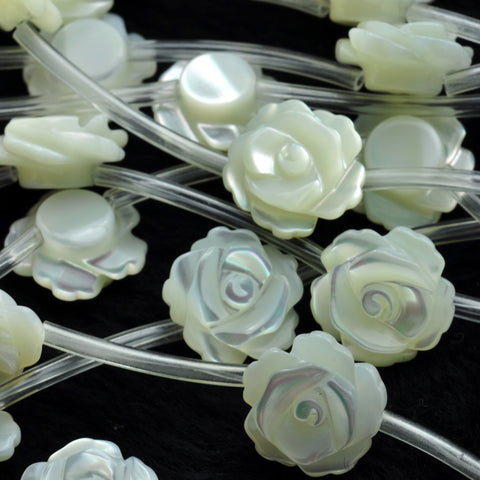 YesBeads White MOP carve rose single-face loose beads wholesale jewelry