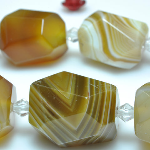 YesBeads Natural Brown Banded Agate faceted nugget drum chunk beads gemstone wholesale jewelry making 15"