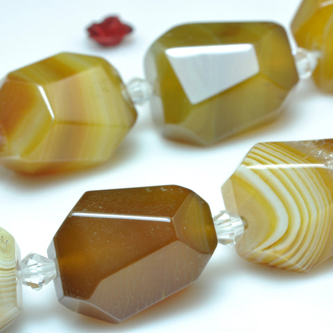 YesBeads Natural Brown Banded Agate faceted nugget drum chunk beads gemstone wholesale jewelry making 15"
