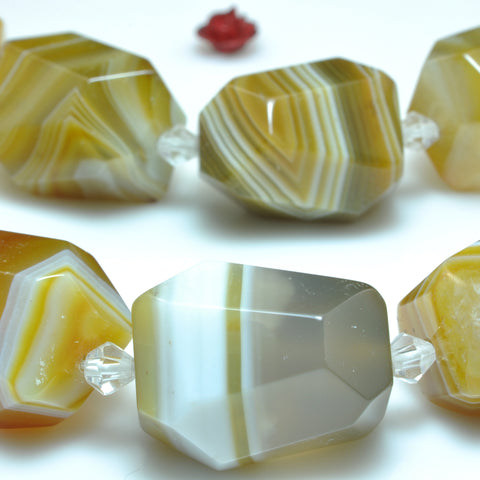 YesBeads Natural Brown Banded Agate faceted nugget drum chunk beads gemstone wholesale jewelry making 15"