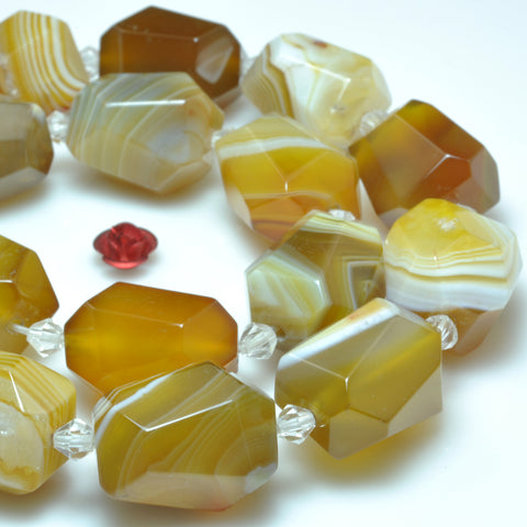 YesBeads Natural Brown Banded Agate faceted nugget drum chunk beads gemstone wholesale jewelry making 15"