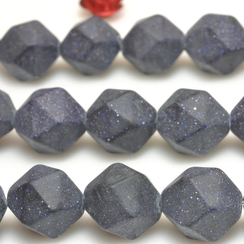 YesBeads Blue Sandstone goldstone star cut matte faceted nugget beads wholesale gemstone jewelry making 15"