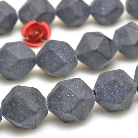 YesBeads Blue Sandstone goldstone star cut matte faceted nugget beads wholesale gemstone jewelry making 15"