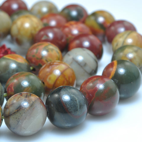 YesBeads Natural Red Creek Jasper smooth round beads picasso jasper gemstone wholesale jewelry making 15"
