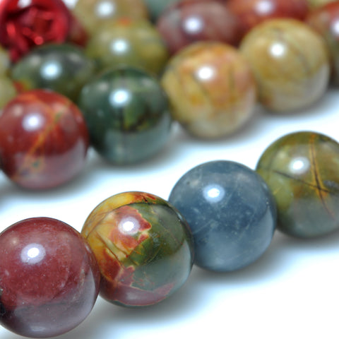 YesBeads Natural Red Creek Jasper smooth round beads picasso jasper gemstone wholesale jewelry making 15"