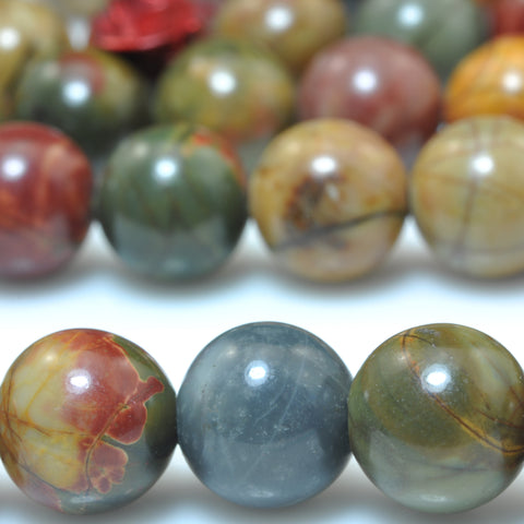 YesBeads Natural Red Creek Jasper smooth round beads picasso jasper gemstone wholesale jewelry making 15"