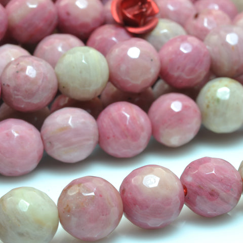 Natural pink Rhodonite faceted round loose beads wholesale gemstone jewelry making bracelet necklace diy