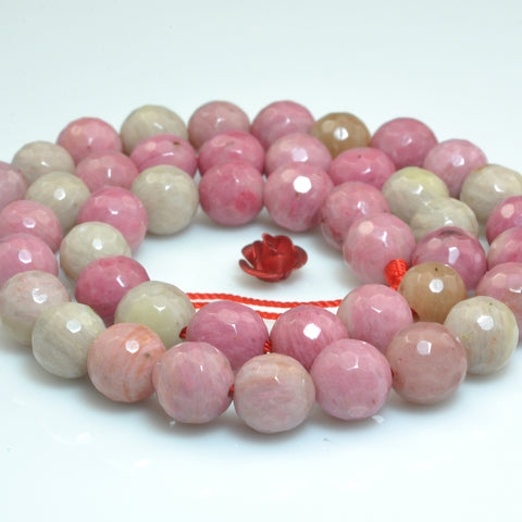 Natural pink Rhodonite faceted round loose beads wholesale gemstone jewelry making bracelet necklace diy