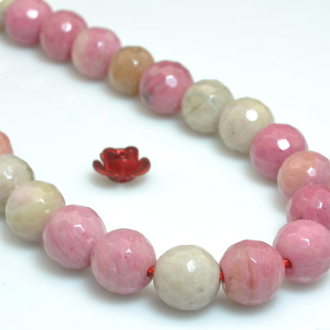 Natural pink Rhodonite faceted round loose beads wholesale gemstone jewelry making bracelet necklace diy
