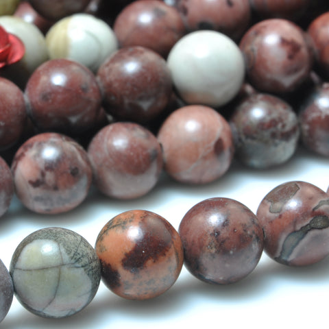 YesBeads Natural Red Grass Flower jasper smooth round beads chohua artistic jasper gemstone wholesale jewelr making 15"