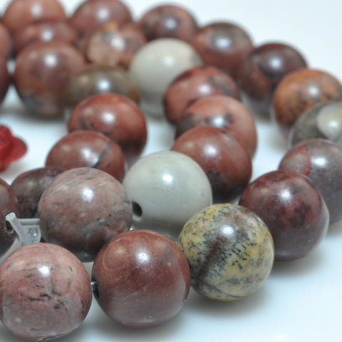 YesBeads Natural Red Grass Flower jasper smooth round beads chohua artistic jasper gemstone wholesale jewelr making 15"