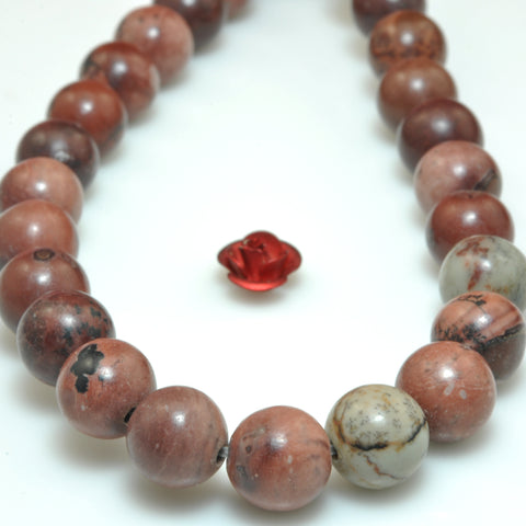 YesBeads Natural Red Grass Flower jasper smooth round beads chohua artistic jasper gemstone wholesale jewelr making 15"