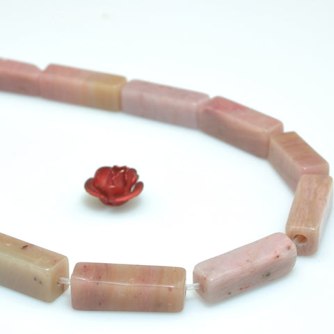 YesBeads Natural Pink Rhodonite gemstone smooth rectangle beads 4x13mm 15"