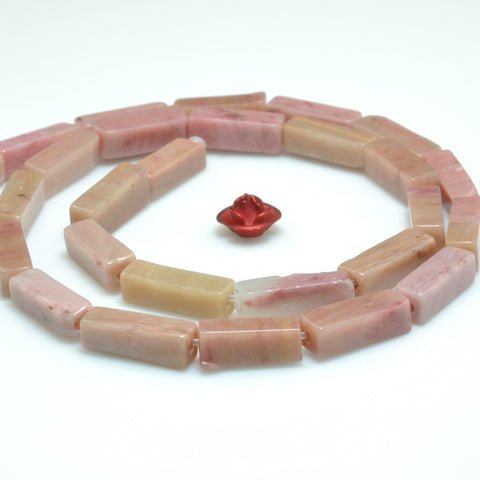 YesBeads Natural Pink Rhodonite gemstone smooth rectangle beads 4x13mm 15"
