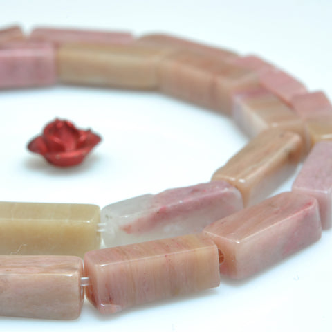 YesBeads Natural Pink Rhodonite gemstone smooth rectangle beads 4x13mm 15"