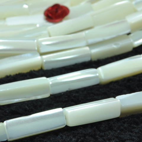 YesBeads White MOP mother of pearl smooth rectangle tube beads wholesale gemstone jewelry making