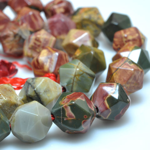 YesBeads Natural Red Creek Jasper star cut faceted nugget beads picasso jasper gemstone wholesale jewelry making 15"