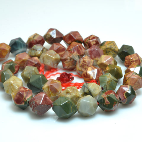 YesBeads Natural Red Creek Jasper star cut faceted nugget beads picasso jasper gemstone wholesale jewelry making 15"