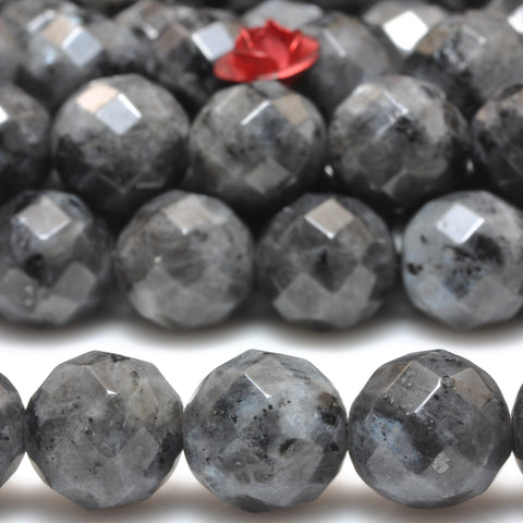 YesBeads Natural Black Labradorite faceted round loose beads larvikite stone wholesale gemsotne 15"