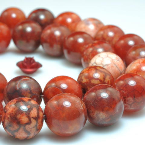 YesBeads Red Fire Agate smooth round loose beads gemstone wholesale jewelry making 15"