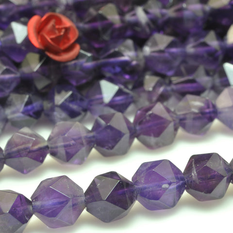 YesBeads natural Amethyst gemstone star cut faceted nugget beads wholesale 15"