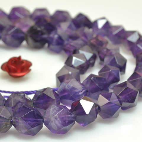 YesBeads natural Amethyst gemstone star cut faceted nugget beads wholesale 15"