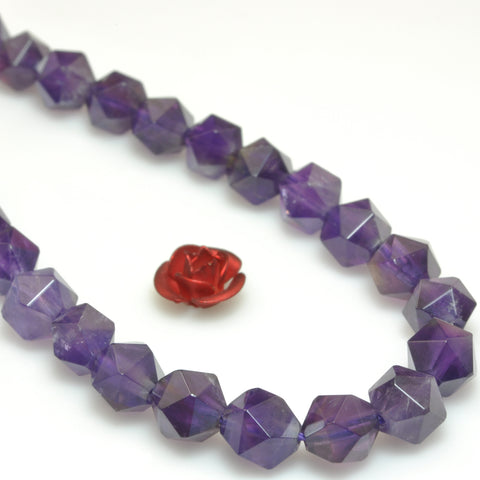 YesBeads natural Amethyst gemstone star cut faceted nugget beads wholesale 15"