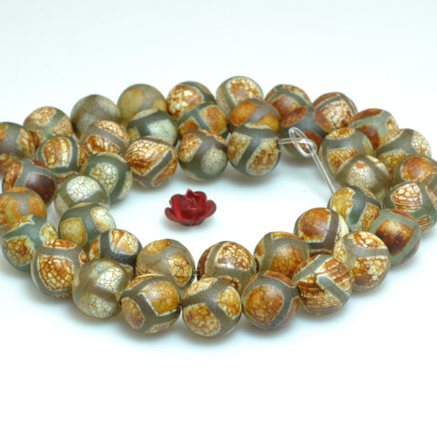 YesBeads Tibetan Agate Dzi turtleback matte round beads gemstone wholesale jewelry making 15"