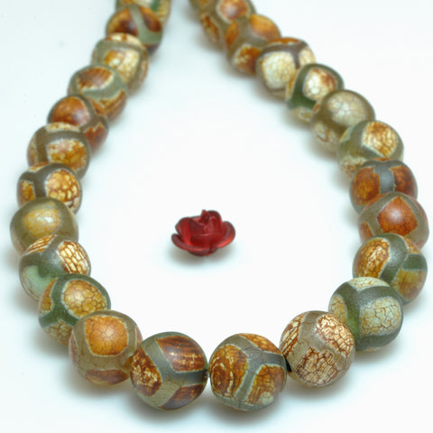 YesBeads Tibetan Agate Dzi turtleback matte round beads gemstone wholesale jewelry making 15"