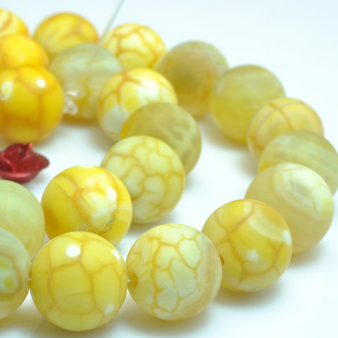YesBeads Yellow Fire Agate matte round loose beads gemstone wholesale jewelry making 15"