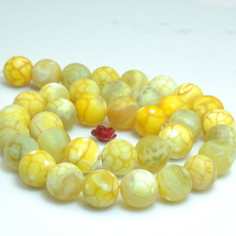 YesBeads Yellow Fire Agate matte round loose beads gemstone wholesale jewelry making 15"