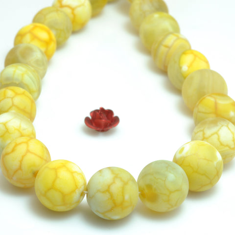 YesBeads Yellow Fire Agate matte round loose beads gemstone wholesale jewelry making 15"