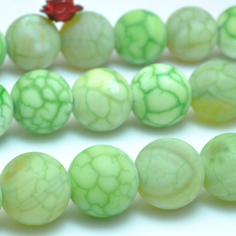YesBeads Green Fire Agate matte round loose beads gemstone wholesale jewelry making 15"