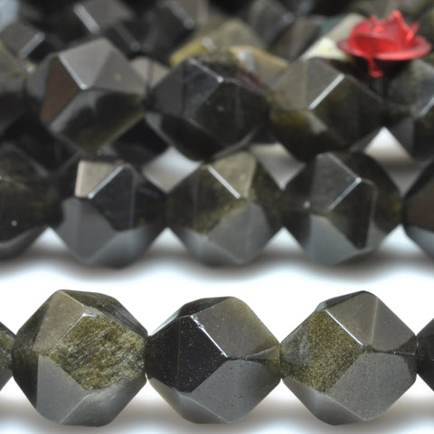 YesBeads Natural black golden obsidian star faceted nugget loose beads gemstone wholesale jewelry bracelet making 15"