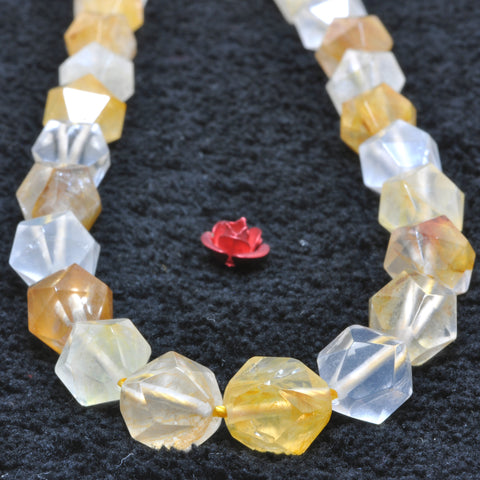 YesBeads Natural Citrine yellow crystal star cut faceted nugget beads wholesale gemstone 15"