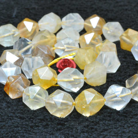 YesBeads Natural Citrine yellow crystal star cut faceted nugget beads wholesale gemstone 15"