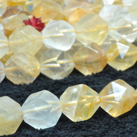 YesBeads Natural Citrine yellow crystal star cut faceted nugget beads wholesale gemstone 15"