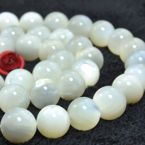 YesBeads Natural MOP A grade white mother pearl shell smooth round loose beads wholesale gemstone jewelry making 15"