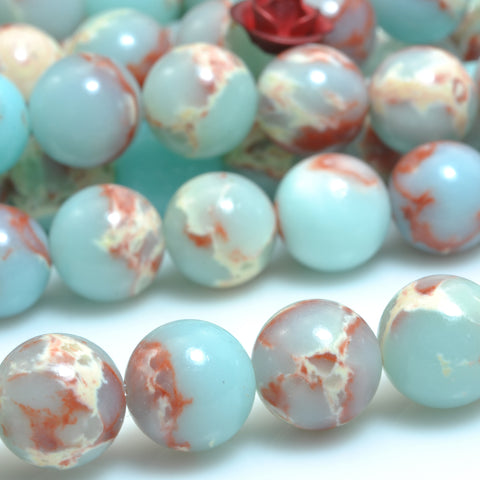 YesBeads Impression Jasper smooth round loose beads aqua terra jasper gemstone wholesale jewelry making 6mm-12mm 15"