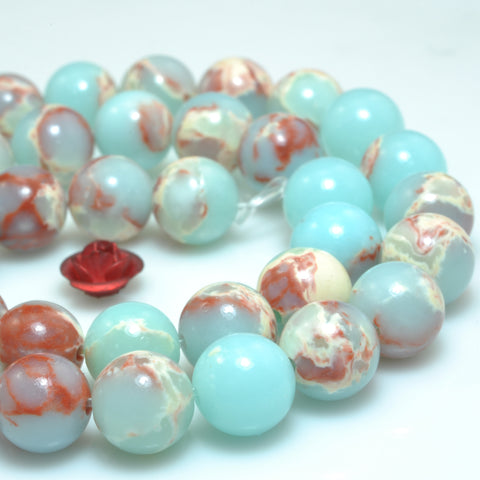 YesBeads Impression Jasper smooth round loose beads aqua terra jasper gemstone wholesale jewelry making 6mm-12mm 15"