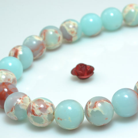 YesBeads Impression Jasper smooth round loose beads aqua terra jasper gemstone wholesale jewelry making 6mm-12mm 15"