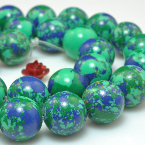 YesBeads Phoenix Synthetic Chrysocolla Blue Green smooth round beads wholesale jewelry making 15"