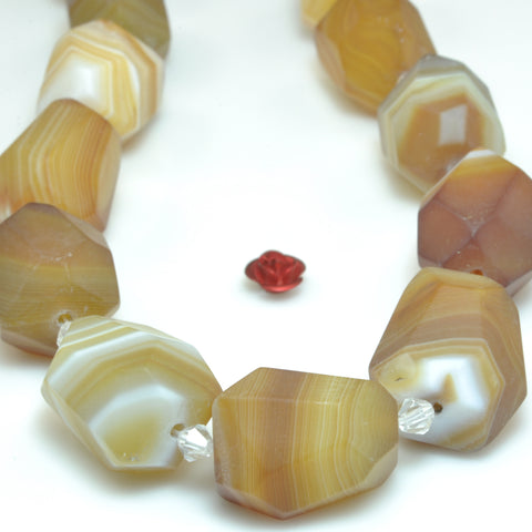 YesBeads Natural Brown Banded Agate faceted nugget drum chunk beads gemstone wholesale jewelry 15"