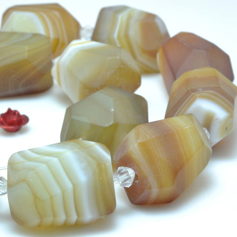 YesBeads Natural Brown Banded Agate faceted nugget drum chunk beads gemstone wholesale jewelry 15"