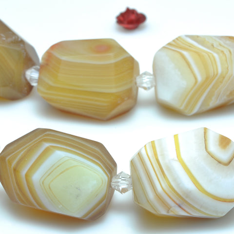 YesBeads Natural Brown Banded Agate faceted nugget drum chunk beads gemstone wholesale jewelry 15"