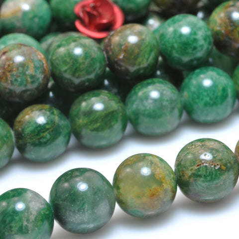 YesBeads natural green African jade smooth round beads gemstone 8mm 15"