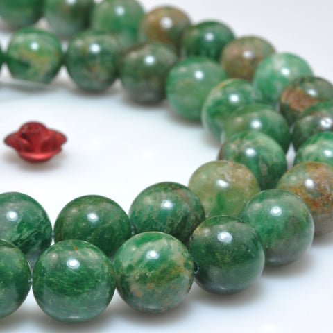 YesBeads natural green African jade smooth round beads gemstone 8mm 15"